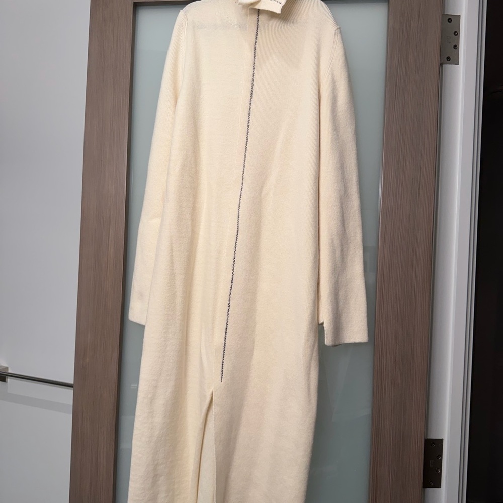 Jil Sander Long Sleeve Contrast Stitch Sweater Dress- Natural